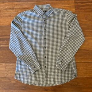 Massimo Dutti Men's Plaid Button Down Shirt XL Blue Gray Checked Cotton Flannel